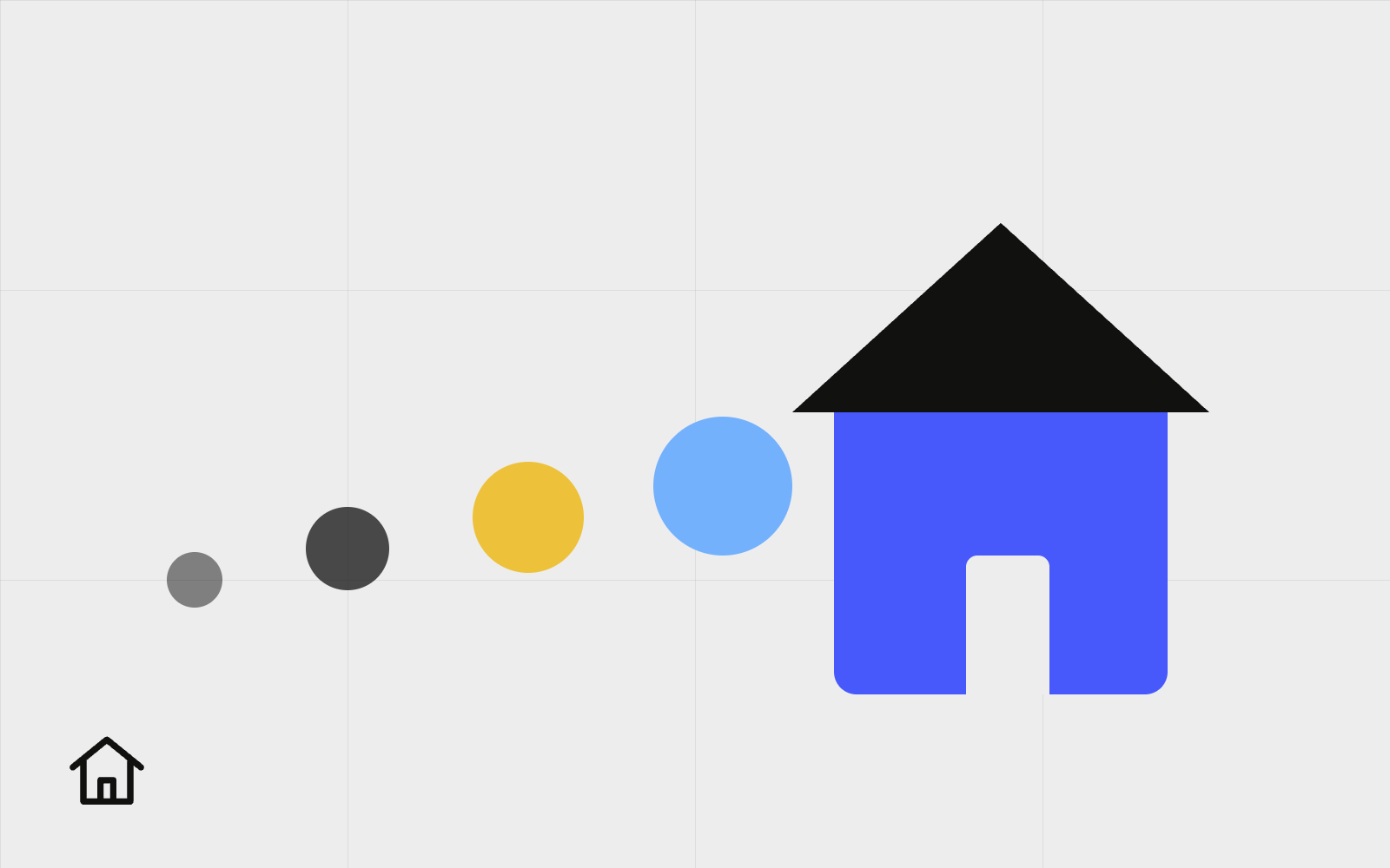 Abstract pipeline of growing dots leading to a geometric house