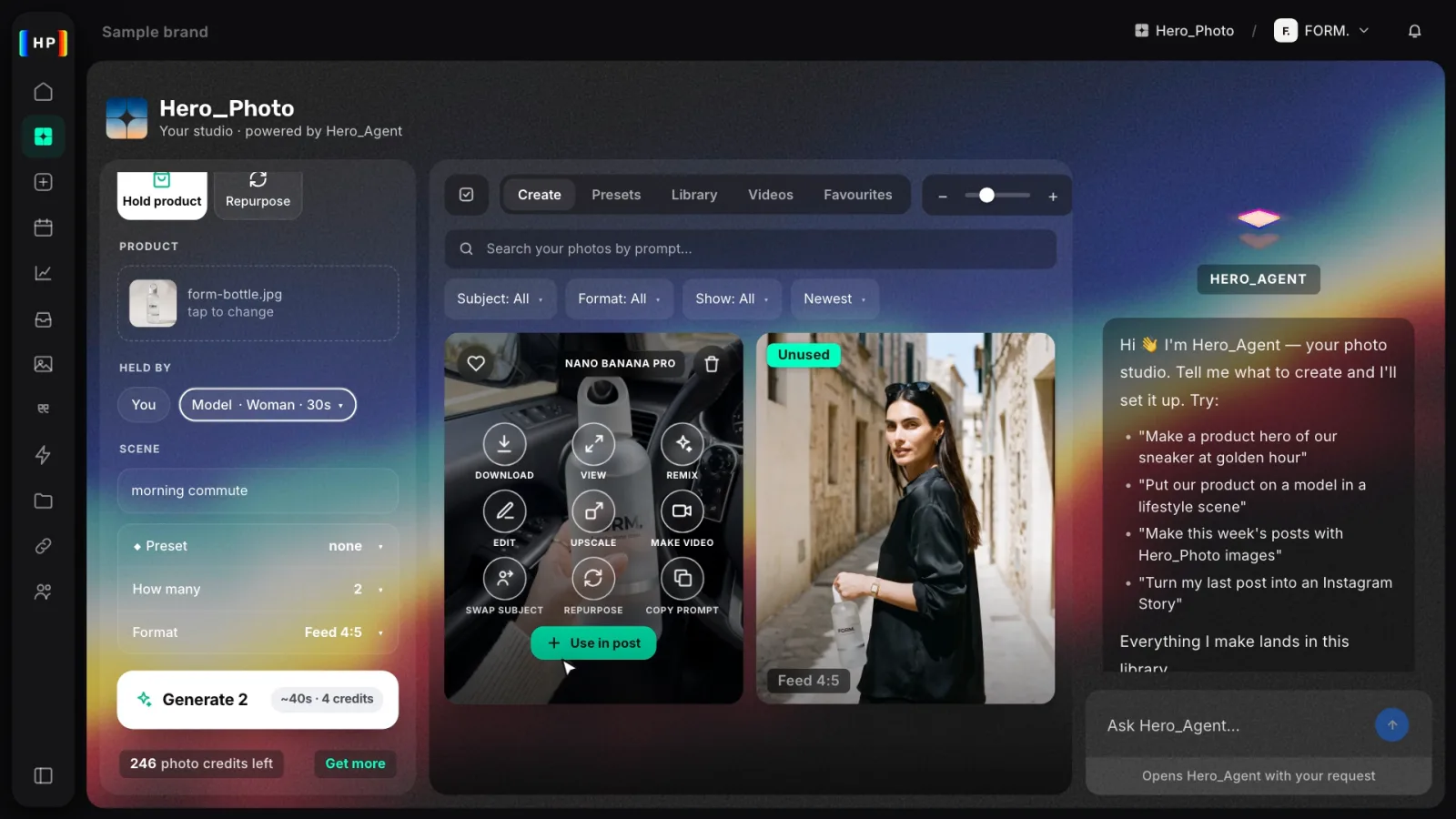 Generated lifestyle photos of the product, with Download and Use in post