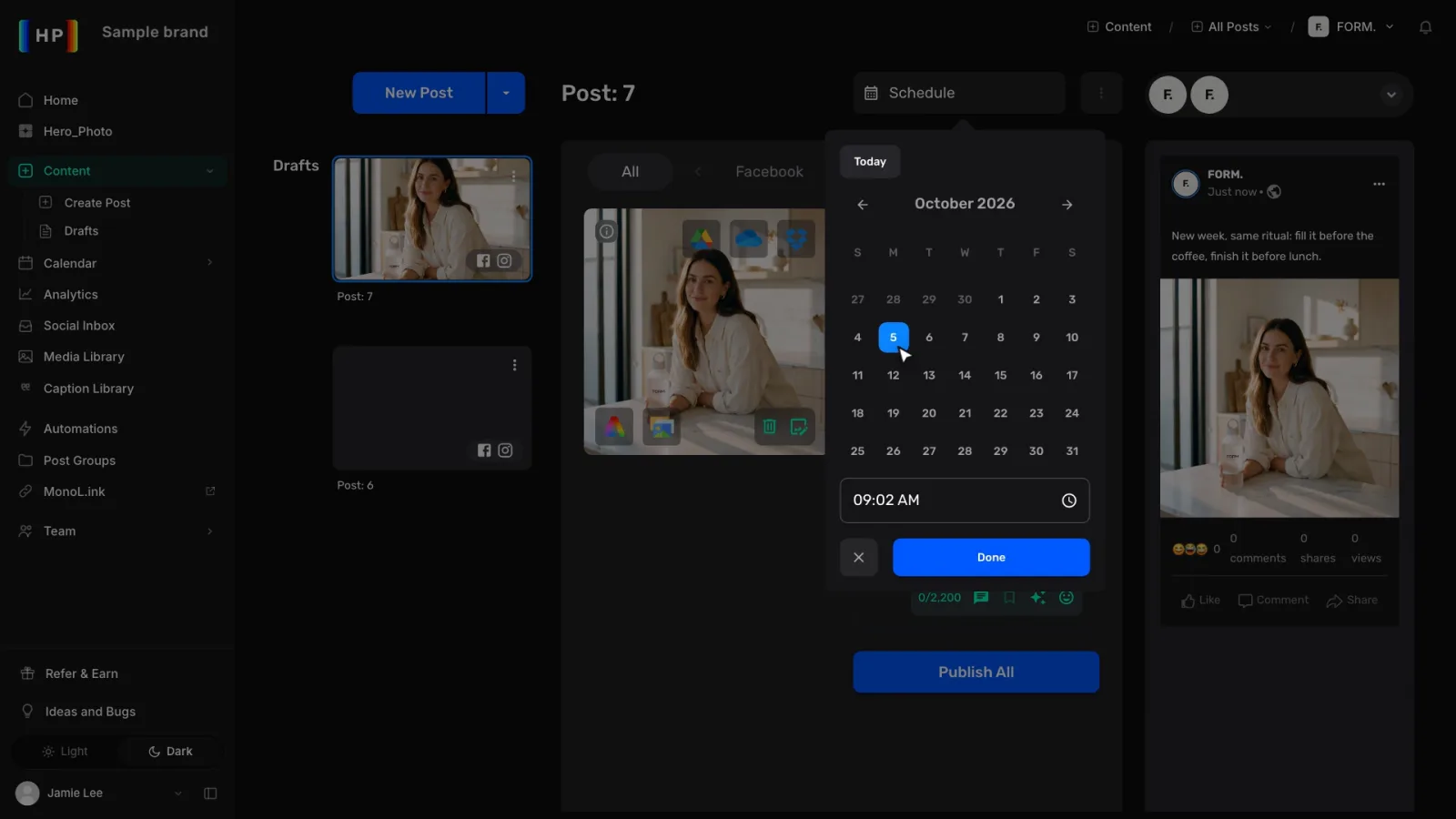 The post editor’s schedule date picker