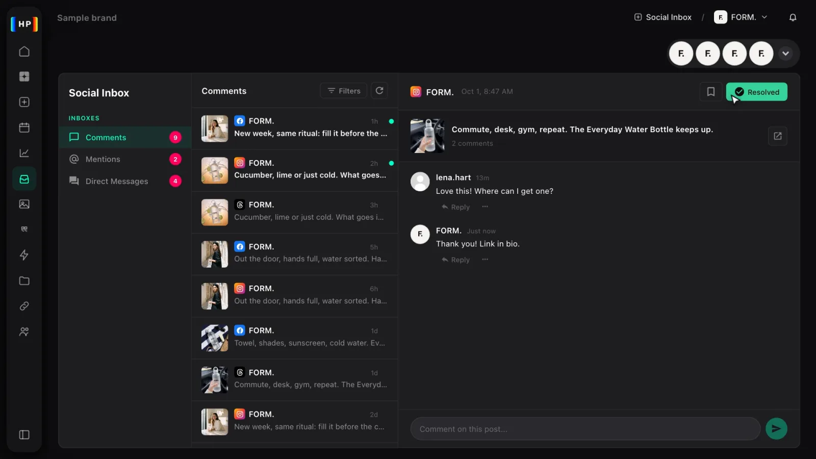 A conversation marked as done in the Social Inbox