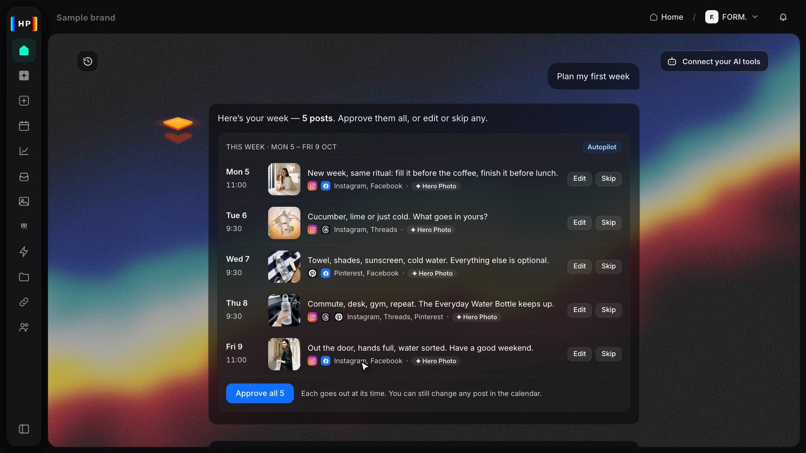 A week of posts planned by Hero_Agent in Heropost, waiting for approval
